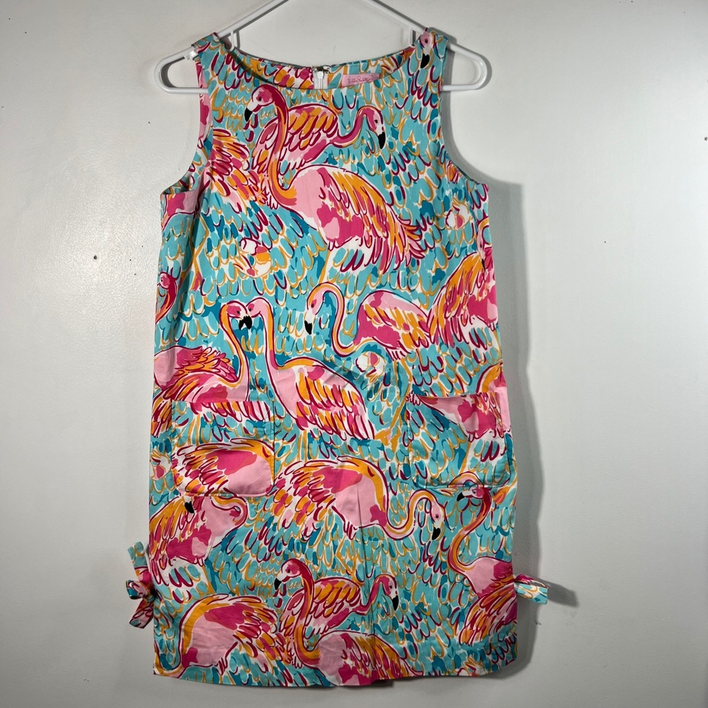 Lilly Pulitzer Peel & Eat Flamingo Print Sleeveless Sheath Dress Pink Green 4